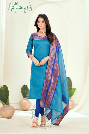 Royal blue Ethnic Cotton Kurta with dupatta