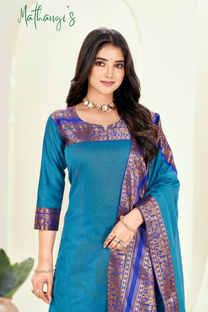 Royal blue Ethnic Cotton Kurta with dupatta