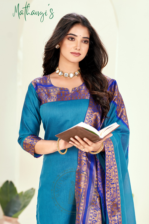 Royal blue Ethnic Cotton Kurta with dupatta
