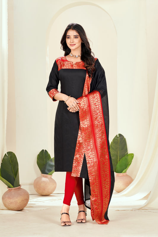 Black Ethnic Cotton Kurta with dupatta