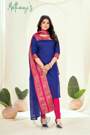 Navy blue Ethnic Cotton Kurta with dupatta