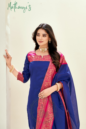 Navy blue Ethnic Cotton Kurta with dupatta