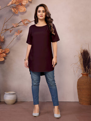 Brown Boat Neck Short Sleeve Kurti Top – 100% Pure Viscose