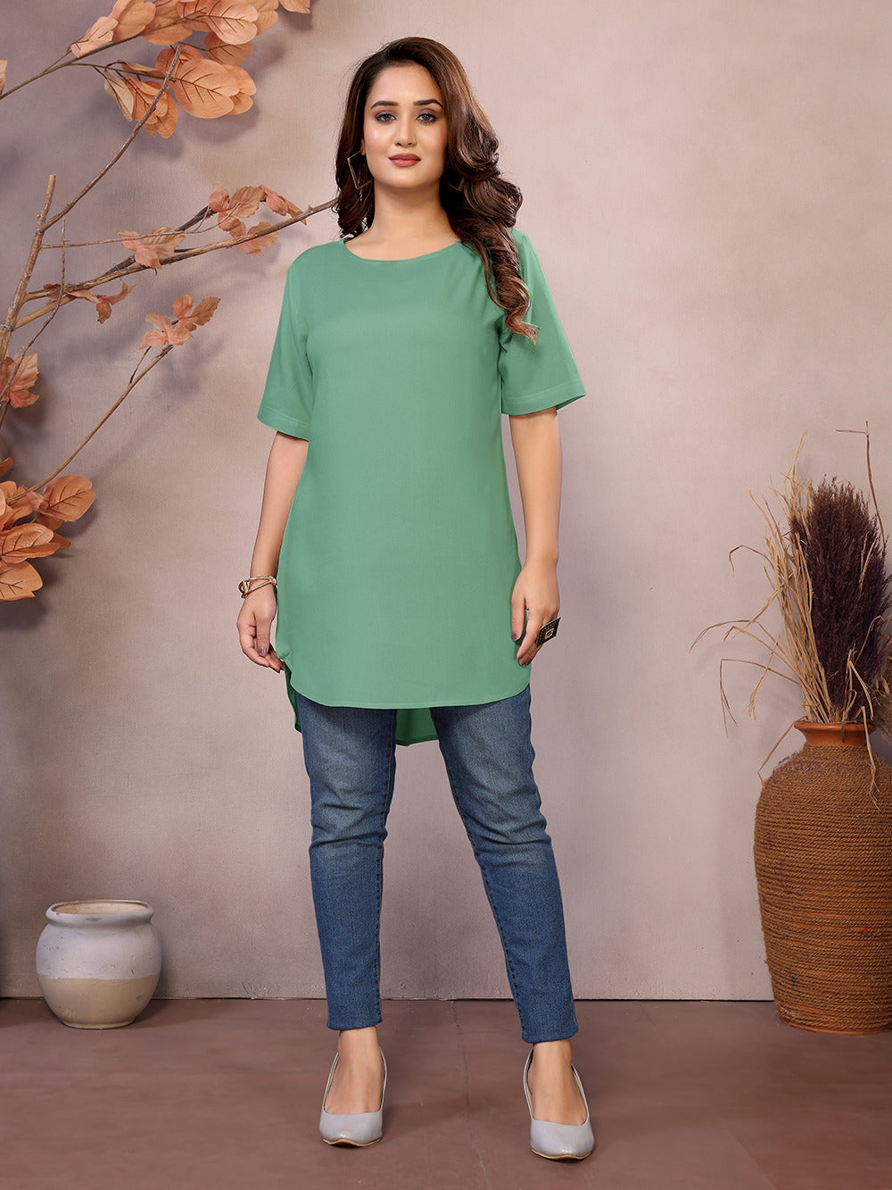Pista Boat Neck Short Sleeve Kurti Top – 100% Pure Viscose