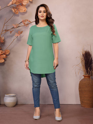 Pista Boat Neck Short Sleeve Kurti Top – 100% Pure Viscose