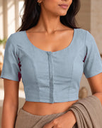 Powder Blue Low Neck Short Sleeve blouse view 1