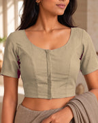 Sandy Beige Low Neck Short Sleeve blouse view 1