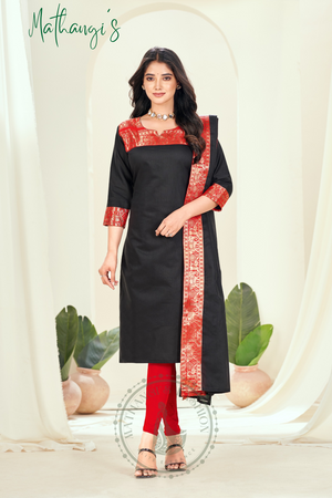 Black Ethnic Cotton Kurta with dupatta