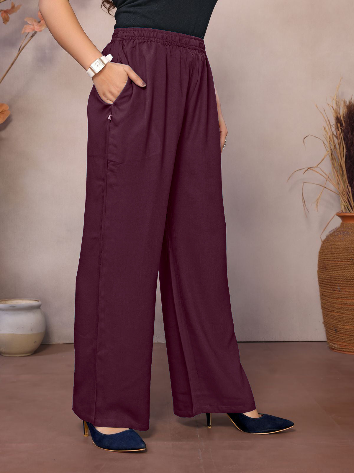 Maroon Palazzo Pant - 100% Natural Viscose