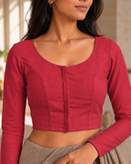 Ruby Red Low Neck Full Sleeve blouse view 1