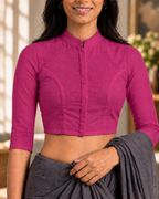 Berry Magenta 3/4 Sleeve Front Open Classic Blouse - 1.png