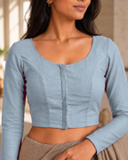 Powder Blue Low Neck Full Sleeve blouse view 1