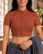 Terracotta Short Sleeve Front Open Classic Blouse - 1.png