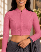 Rose Pink Full Sleeve Front Open Classic Blouse - 1.png