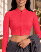Ruby Red High Neck Full Sleeve blouse view 1