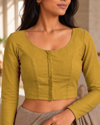 Golden Yellow Low Neck Full Sleeve blouse view 1