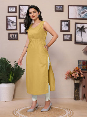 Sleeveless Beige Long Gown - 100% Pure Cotton