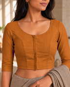 Burnt Orange Low Neck 3/4 Sleeve blouse view 1