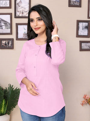 Pink Yoke design Short Kurti – 100% Pure Cotton