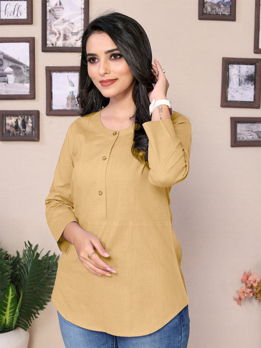 Biege Yoke design Short Kurti – 100% Pure Cotton