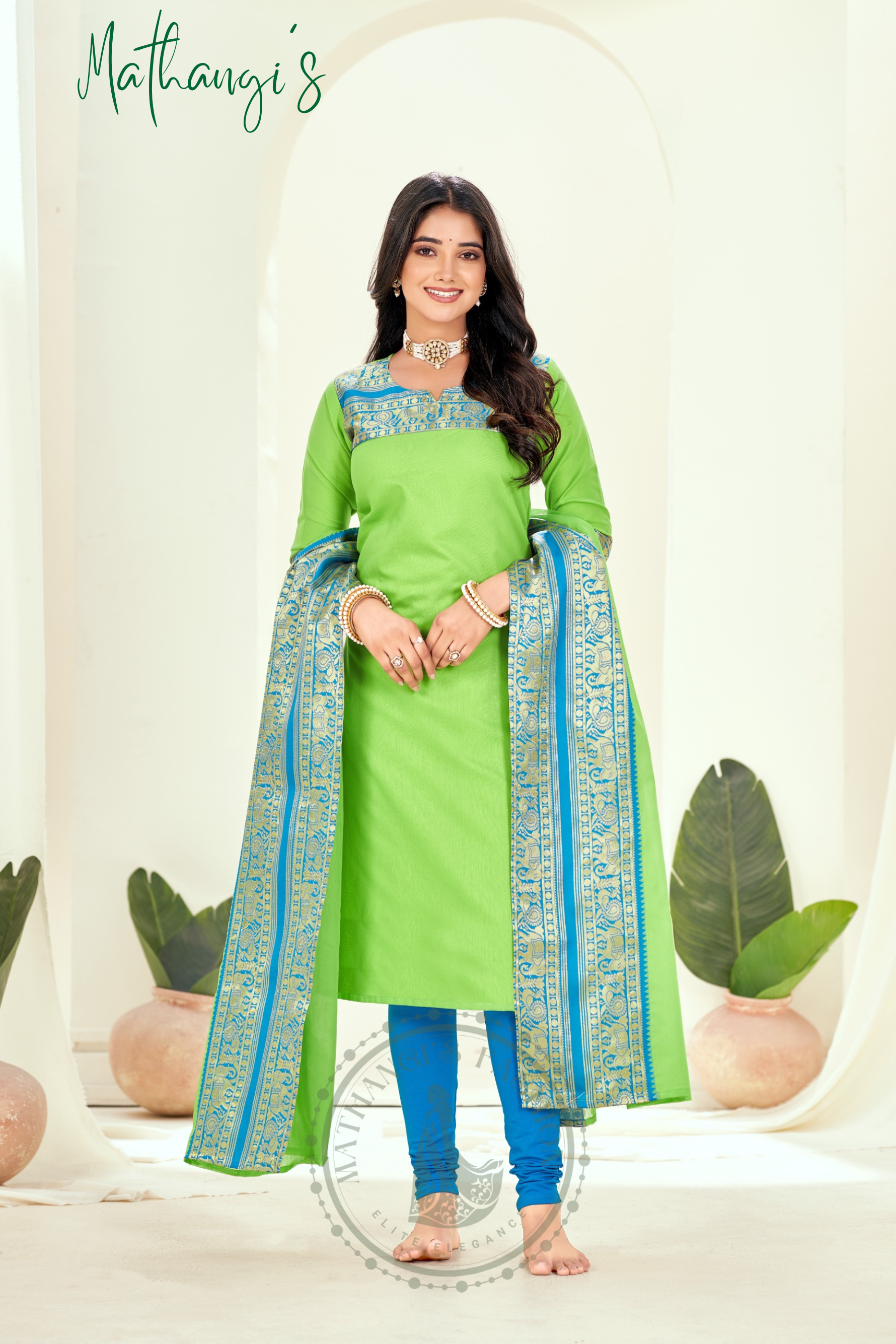 Light Green Ethnic Cotton Kurta with dupatta