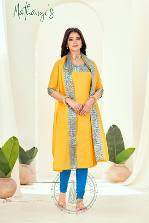 Yellow Ethnic Cotton Kurta with dupatta
