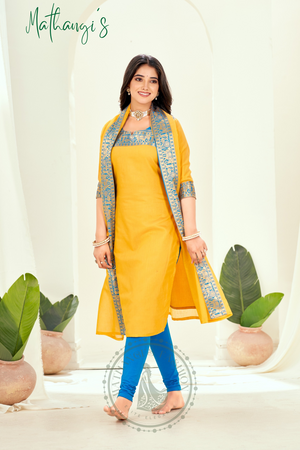 Yellow Ethnic Cotton Kurta with dupatta