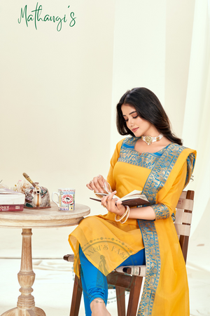 Yellow Ethnic Cotton Kurta with dupatta