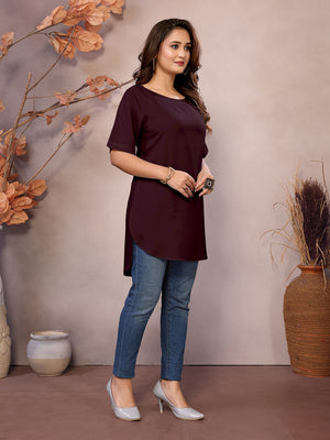 Brown Boat Neck Short Sleeve Kurti Top – 100% Pure Viscose