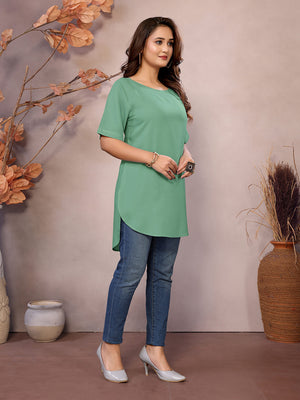 Pista Boat Neck Short Sleeve Kurti Top – 100% Pure Viscose