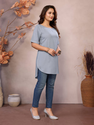 Steel Boat Neck Short Sleeve Kurti Top – 100% Pure Viscose