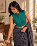 Teal Green High Neck Sleeveless blouse view 2