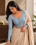Powder Blue Low Neck Full Sleeve blouse view 2
