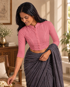 Rose Pink 3/4 Sleeve Front Open Classic Blouse - 2.png