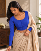 Cobalt Blue Low Neck Full Sleeve blouse view 2