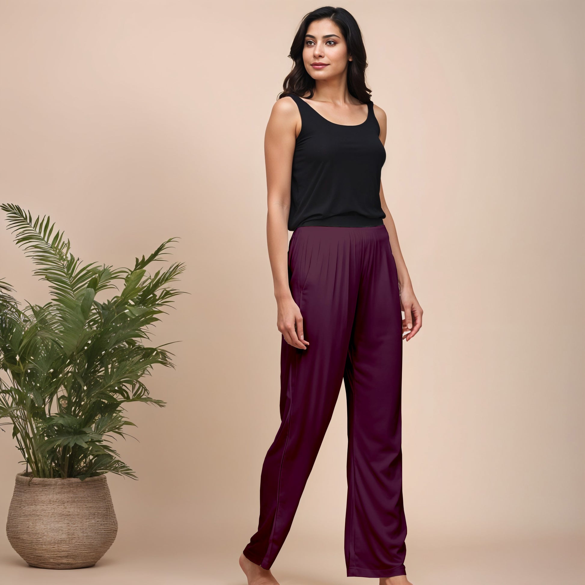 Wine/Maroon Regular Pants - 100% Natural Viscose