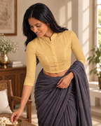 Marigold Glow 3/4 Sleeve Front Open Classic Blouse - 2.png