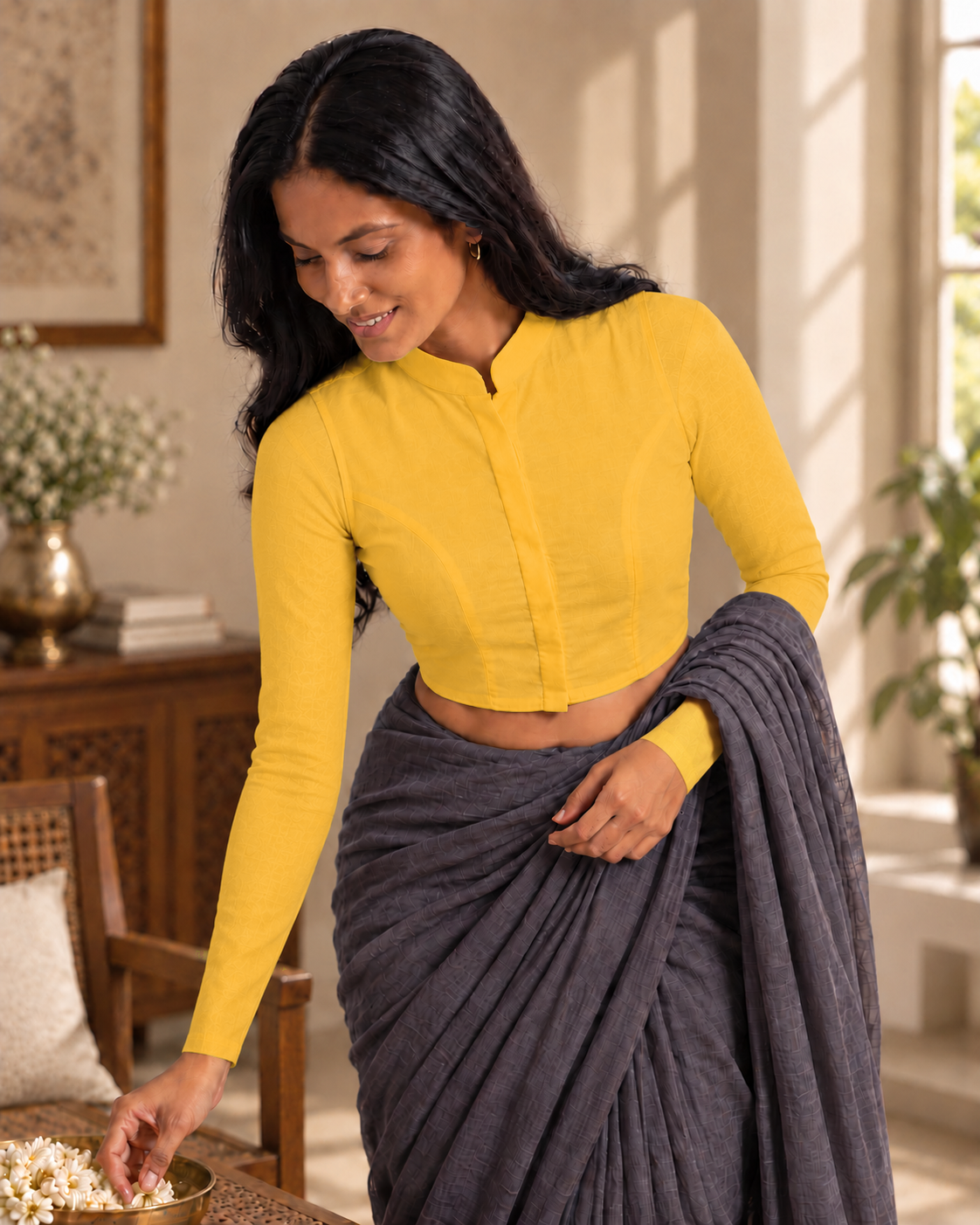 Golden Yellow High Neck Full Sleeve blouse view 2