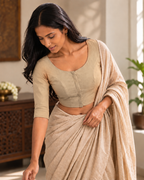 Sandy Beige 3/4 sleeve low-neck blouse, view 2