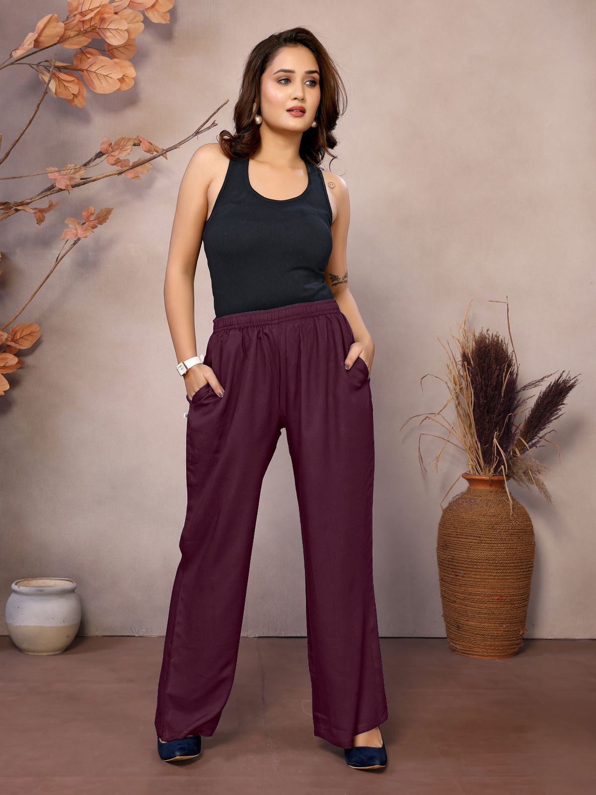 Maroon Palazzo Pant - 100% Natural Viscose