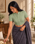 Sage Green Short Sleeve Front Open Classic Blouse - 2.png