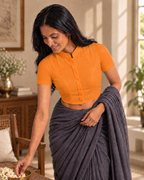 Burnt Orange High Neck Short Sleeve blouse view 2