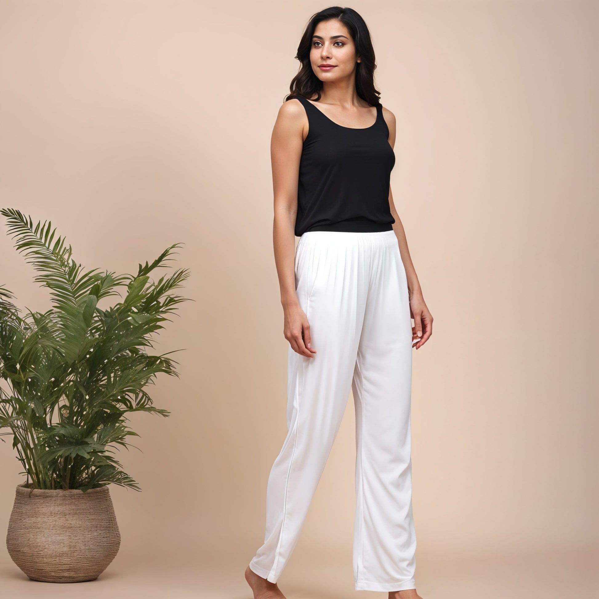 White Regular Pants - 100% Natural Viscose