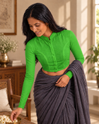 Meadow Green Full Sleeve Front Open Classic Blouse - 2.png