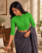 Meadow Green 3/4 Sleeve Front Open Classic Blouse - 2.png
