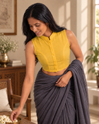 Golden Yellow High Neck Sleeveless blouse view 2