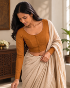 Burnt Orange Low Neck Full Sleeve blouse view 2
