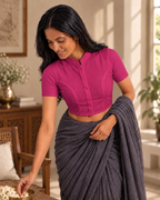 Berry Magenta Short Sleeve Front Open Classic Blouse - 2.png