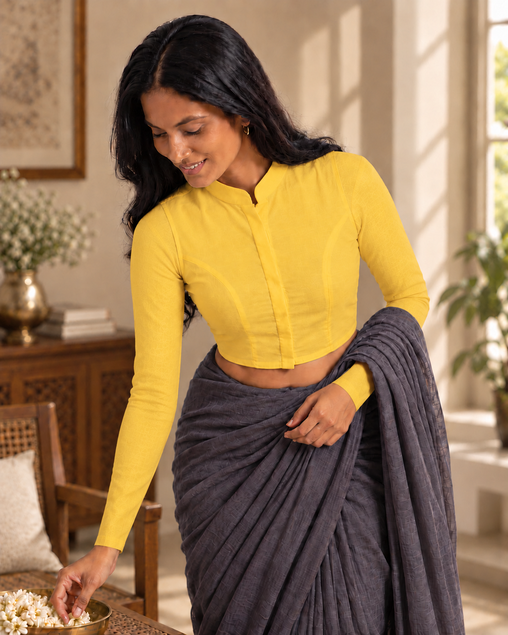 Sunshine Yellow Full Sleeve Front Open Classic Blouse - 2.png
