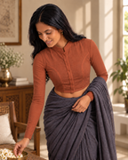 Terracotta Full Sleeve Front Open Classic Blouse - 2.png